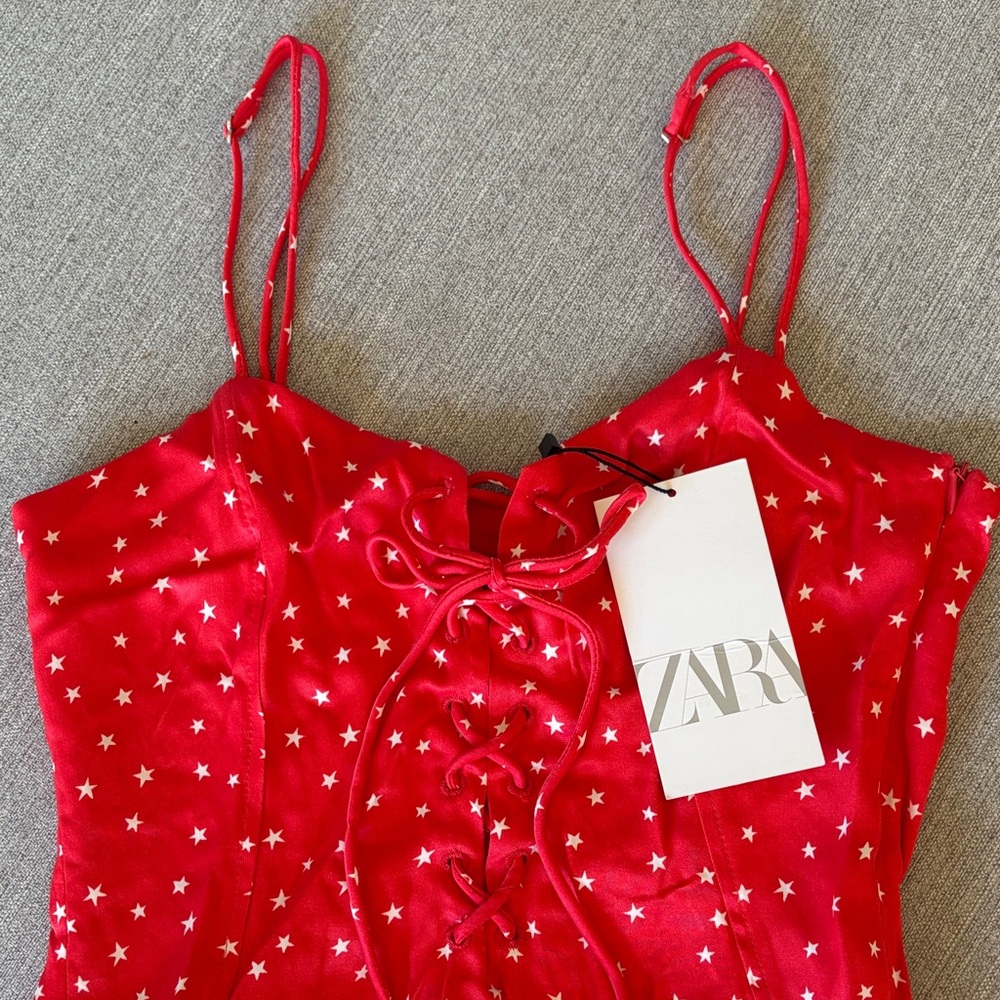 Zara Red Starry Lace-Up Top
